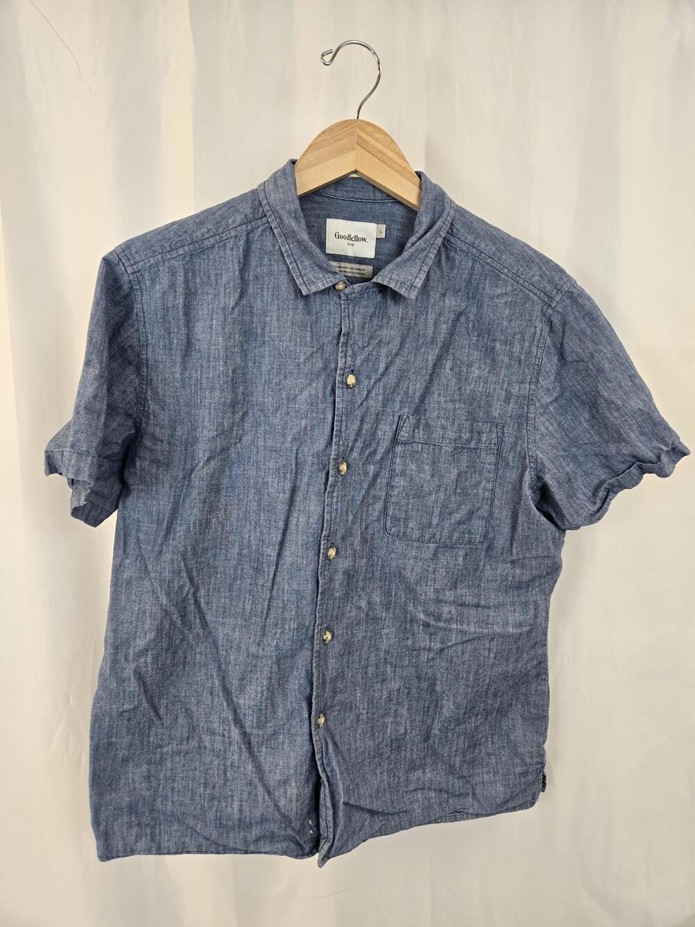 Goodfellow & Co Shirt Mens Large Blue Chambray Short Sleeve Button Up Casual